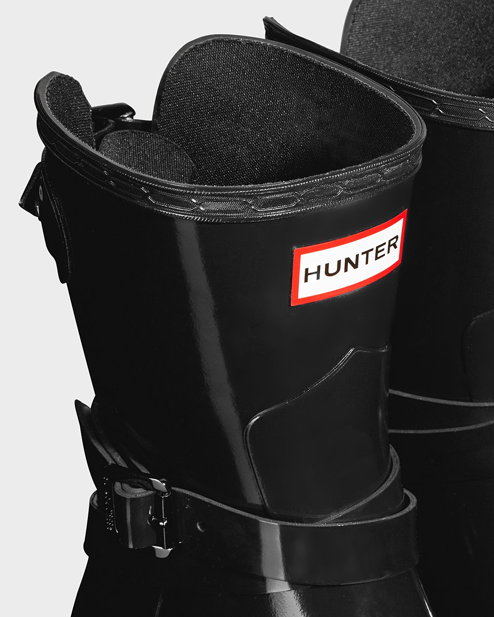 Women Hunter Refined Adjustable Gloss | Short Rain Boots Black | NZ-34120-JMPE